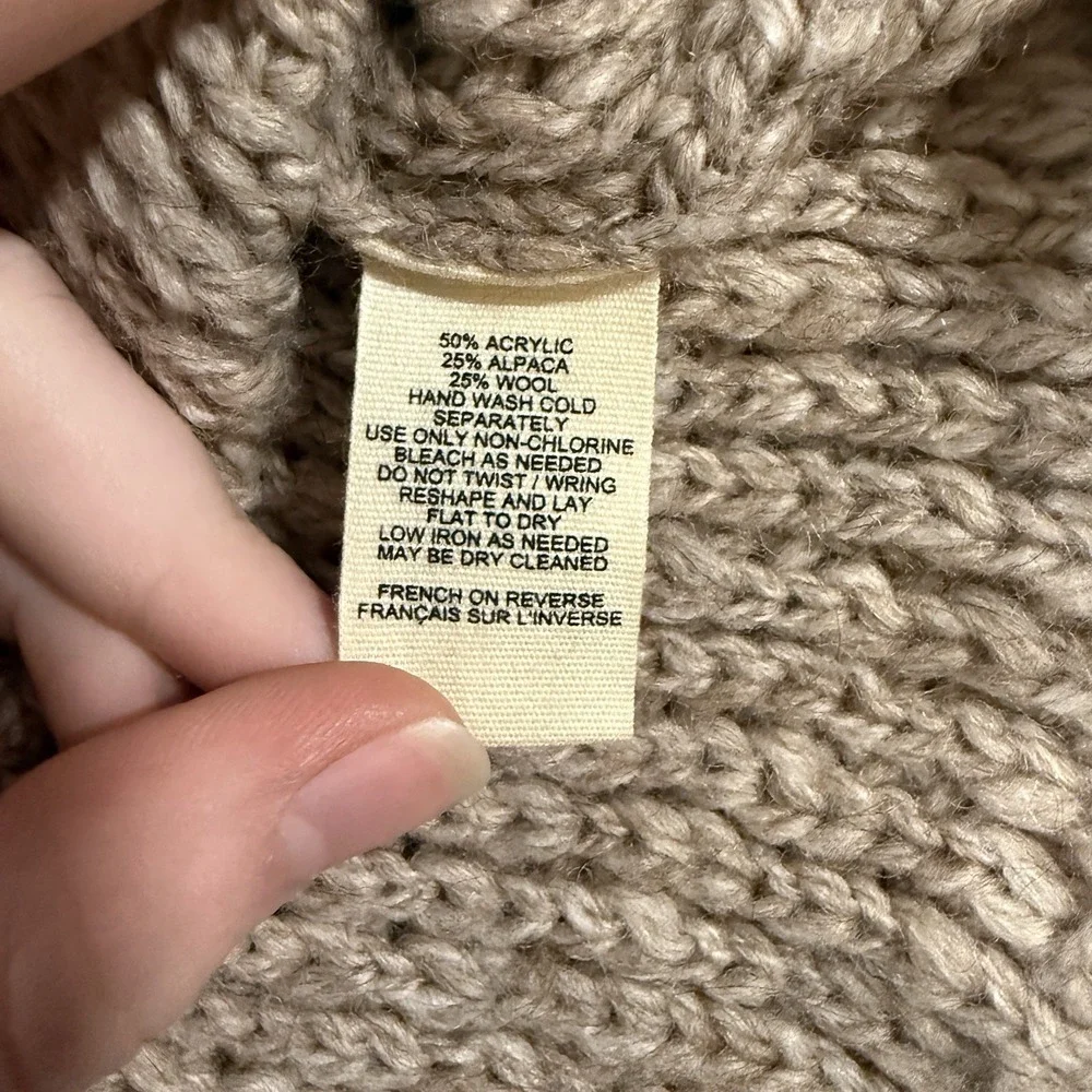Moth Women XS Beige Chunky Alpaca Wool Blend Deep V Tunic Sweater Cozy Knit Boho